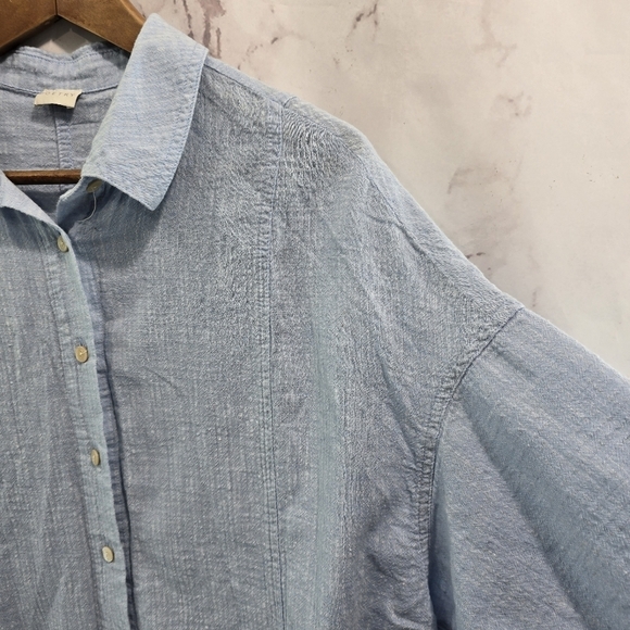 Poetry Shirt Womens 14 Large Blue Linen Blend Button Short Sleeve Boxy Cuffed - Picture 10 of 11